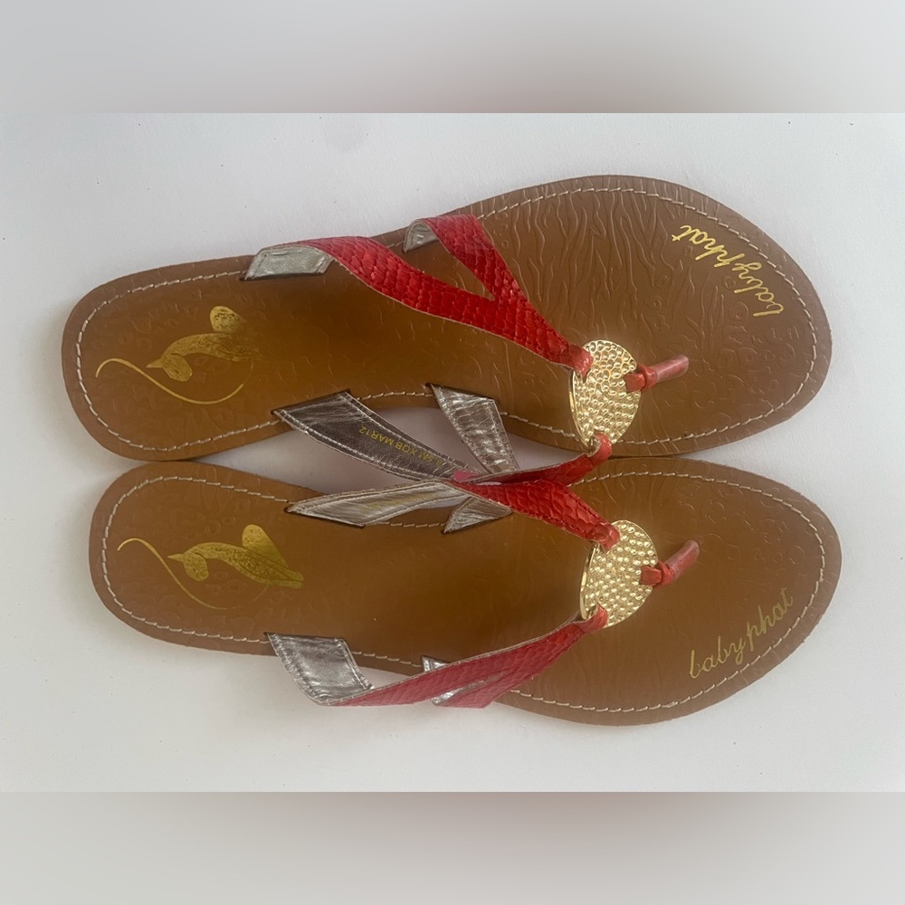Baby Phat Red and Silver Sandals with Gold Accents